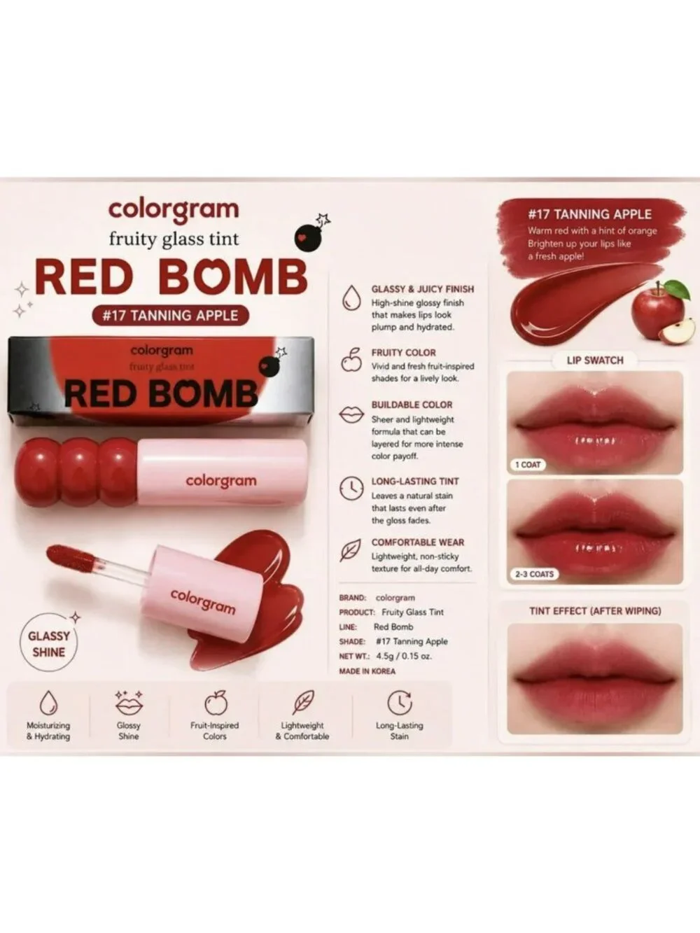 Colorgram Fruity Glass Tint Red Bomb #17 Tanning Apple Koean Beauty